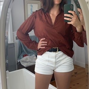 J Crew Ruffle Trim Popover Top